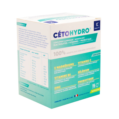 CETOHYDRO® - Hydratation sans sucre, adaptée aux jeûnes intermittents et aux régimes cétogènes – 15 sachets