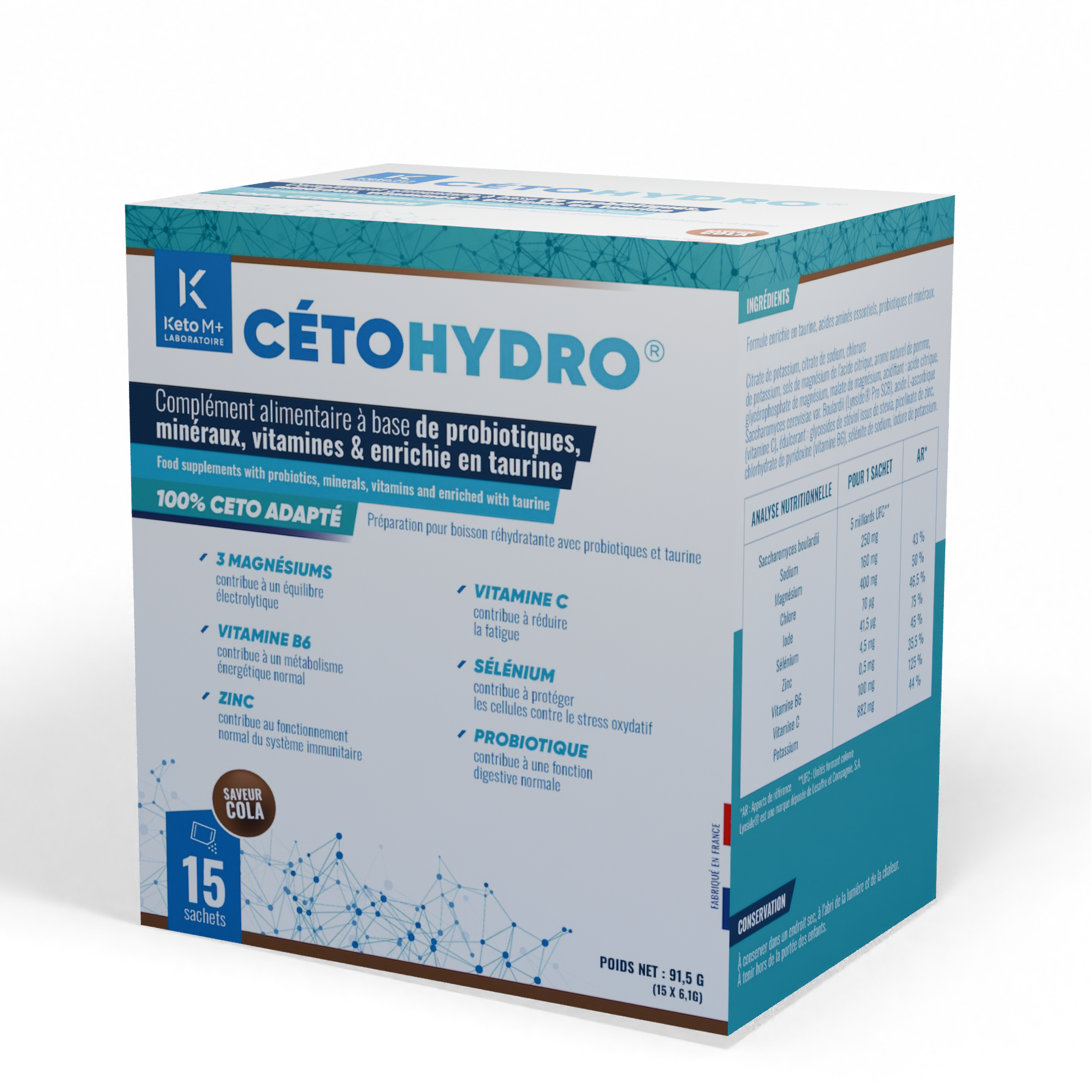 CetoHydro Taurine Cola – Complément Keto Énergie & Électrolytes – Taurine 400 mg, Vitamines & Minéraux – Arôme Cola Naturel